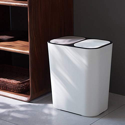 XEMQENER Recycling Bins Dry and Wet Separation Trash Can with Two Compartment Bin Small Rubbish Bin with Lids Push Recycling Bin for Kitchen, Bathroom, Living Room