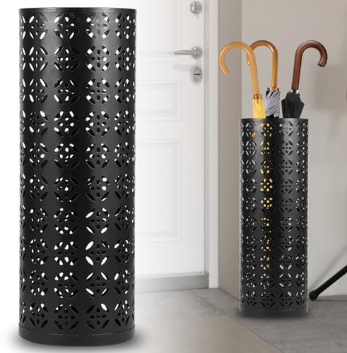 Metal Umbrella Stand Rack, 15×15×42cm Free Standing Umbrella Holder Round Umbrella Holder Bin Waterproof Umbrella Storage Rack Indoor Walking Stick Holder for Home Entryway Office Hotel(Black)
