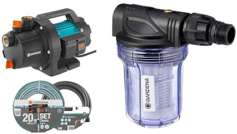 Gardena 09011-47 Gartenpumpen-Set 3000/5, bis zu 3.000 l/h mit schlauchset & Pumpen-Vorfilter für Wasserdurchfluss bis 3000 l/h