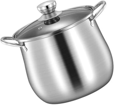 KICHOUSE Verdickter Suppentopf Aus Edelstahl 22cm Mit Deckel Induktionsgeeignet Für Küche Und Gasherd Großer Multifunktionstopf Mit Doppelgriffen Flachem Boden Und Überschäumschutz
