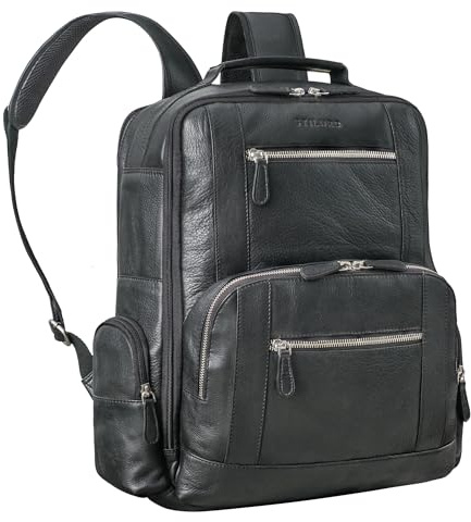 STILORD Tatum vintage läderryggsäck män laptop 15–16 tum affärsryggsäck stor ryggsäck andningsaktiv rygg för resväskor resor arbete handbagage, svart, XL