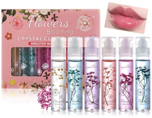 Lot de 6 brillants à lèvres roller, huile hydratante et repulpante aux fruits, baume à lèvres longue durée, brillant à lèvres hydratant non collant transparent