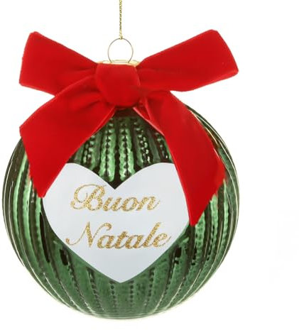 KASANOVA Pallina Natale cuore verde crochet 10 cm con fiocco in velluto verde