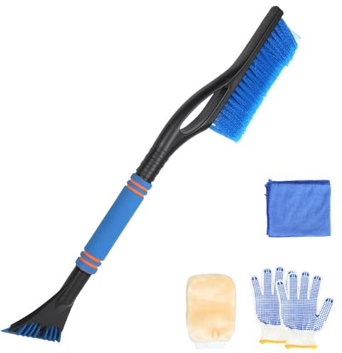 DBREAKS Grattoir à glace 2 en 1 pour voiture avec balai, brosse à neige pour voiture, n'abîme pas la peinture, grattoir à glace extensible (bleu)