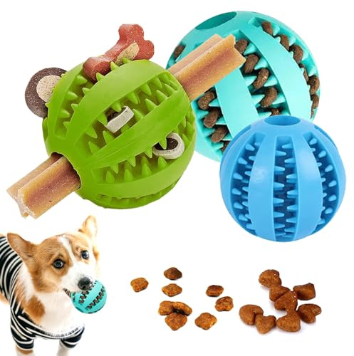 TYXHXTF 3 Pcs Hundeball, Hundespielzeug mit Zahnpflege, Interaktiver Leckerli Spender für Kleine Große Hunde, Kauspielzeug für Welpen Langeweile, 5 cm, 7 cm