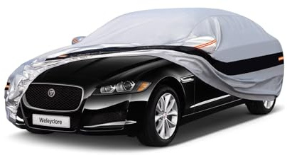 Weleyclore 10 Layers Saloon Car Cover Waterproof 100%, Custom Fit For Jaguar XF(2007-2024), All Weather Outdoor Breathable Car Cover Sun Rain Dust UV Protection With Cotton, Silver