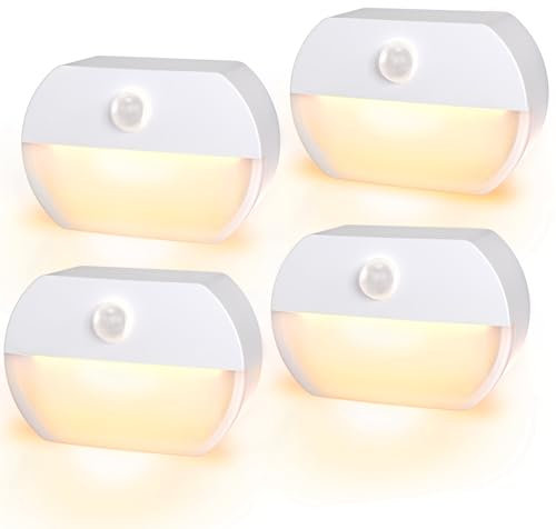 sununiny Motion Sensor Light Indoor,Led Night Light Battery Powered Auto/ON/Off Stair Sensor Lights with Batteries, Safe Lights for Toilet, Hallway, Bathroom, Kitchen, Childrens Room,4 Pack
