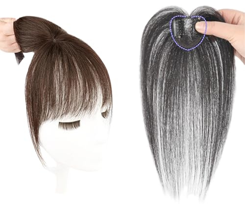Clip-in-Pony for Damen 100% Echthaar-Topper Mit Pony 360° 3D-Cover-Haarteile Clip-in-Toupet Pony-Haarverlängerungen for Den Täglichen Gebrauch(Brown)