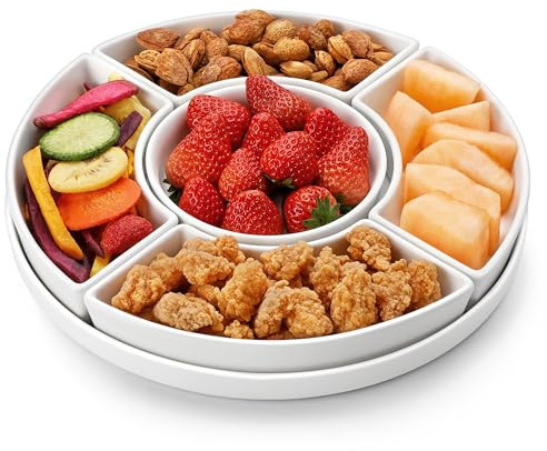 MALACASA Porcelain Divided Serving Dishes, Appetizers Tray, Serving Tray for Party - Perfect for Chips and Dip, Fruit, Veggies, Candy and Snacks, Divided Serving Platter, Relish Tray, White