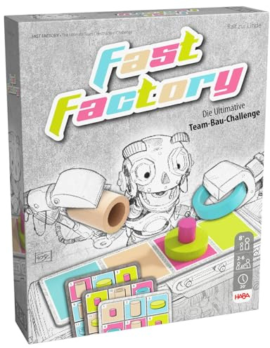 HABA Fast Factory – Logikspiel & Strategie-Brettspiel für Kinder ab 8 Jahren – Familienspiel mit kniffligen Herausforderungen und schnellem Stapelspaß für packende Team-Duelle – 2011822001