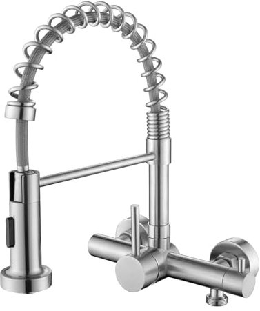 Tondiy Rubinetto Cucina Flessibile a Parete Doccetta a 2 Modalità, con Interfaccia Lavastoviglie/Lavatrice 3/4, Miscelatore a Muro Girevole a 360°, Rubinetti Molla per Lavello, Aeratore Rimovibile