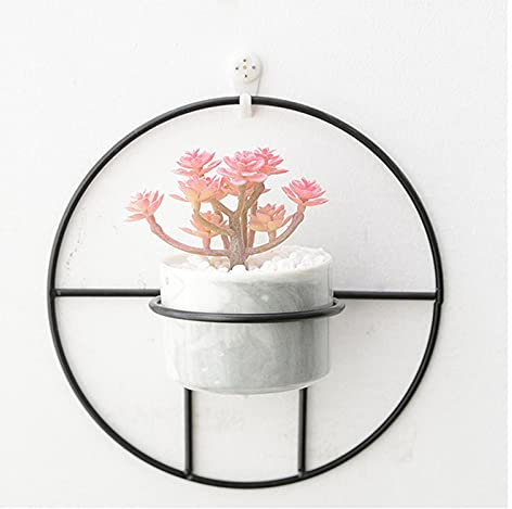 GLJTUO Pots De Fleurs pour Jardin Intérieur Et Extérieur, Pots De Plantes Succulentes Fixés Au Mur, Pot De Fleurs en Céramique avec Cadre en Fil De Fer pour La Maison, Le Bureau, AC,D