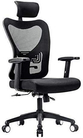 IUBGFTO Liegender Drehsessel, Ergonomischer Hochlehner aus Netzgewebe in Schwarz, Verstellbare Kopfstütze, Armlehnen, Lordosenstütze, Gepolsterter Bürostuhl
