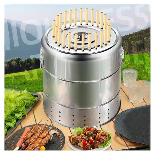 NQNFWCRJ Gril de Barbecue en Acier Inoxydable Gril Suspendu sans Fumée Domestique Cheminée de Barbecue Ronde Conception Détachable Gril À Charbon D'extérieur Adapté Au Patio Barbecue de Camping