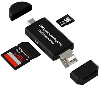 Lector Tarjetas SD USB C Lightning Micro USB(4en2) para iPad Adaptador Micro SD Card Reader para iPhone 16 15 13 14 13 Pro MAX Tipo C Cámara TF Memoria Fotos para Apple Conector Android Macbook PC