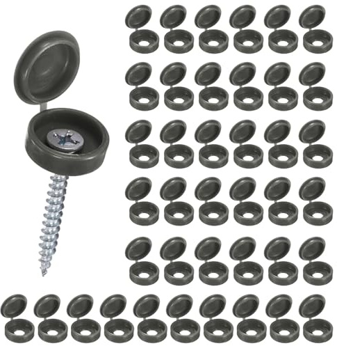 M METERXITY 200-Pack Plastic Hinged Screw Cover Caps, 6mm Shutter Screws with Caps, Fold Snap Washer Covers, Washer Flip Protection Covering M3 M4 M5 Screws Heads [Dark Gray]