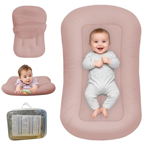 Baby Lounger for Newborn, Bionic Design Baby Lounger, Soft Organic Cotton Breathable Lounger for Infants 0-18 Months (Coral Pink)