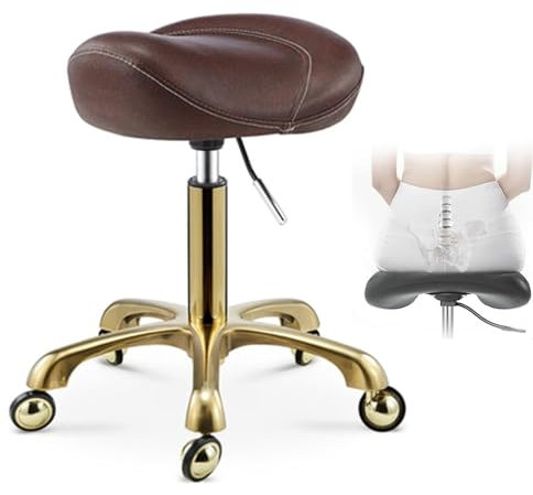 HDDNMLOH Rollhocker, ergonomischer Bürostuhl, Sattelhocker für den Einsatz in Arztpraxen, Salons, Zahnärzten, Friseuren und Kosmetikern – professionelles schwarzbraunes Design