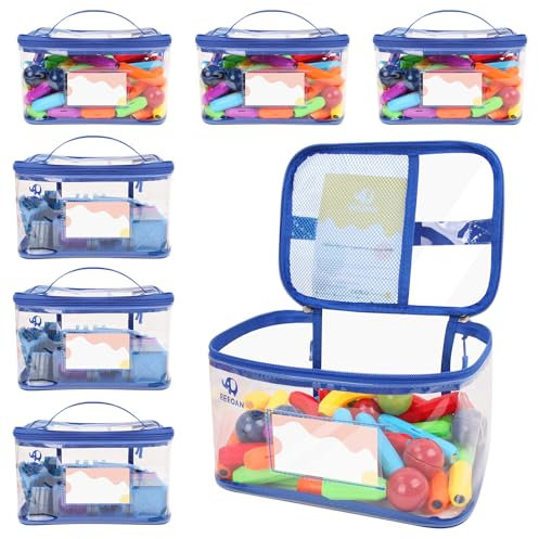 BEBOAN 6 Packs Toy Storage Organizer Bags for Kids, Travel Waterproof Clear Bag for Building Blocks/Car Toy/Dolls Organization, Reusable PVC Case Blue