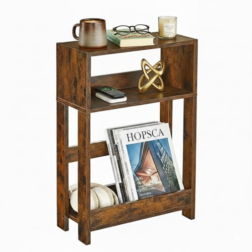 ZEXVIDA 3-Tier Narrow Side Table,Skinny End Table and Bedside Nightstand for Small Space - Rustic Brown