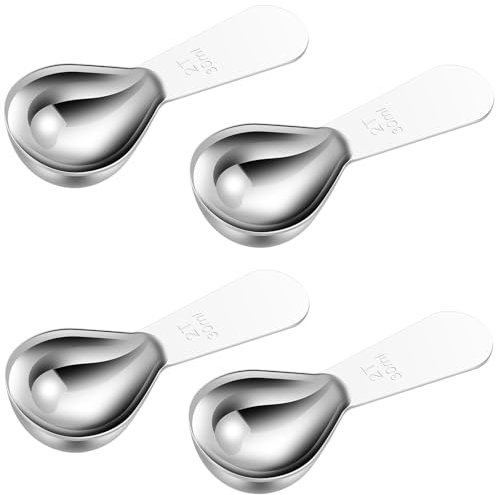 4 cucharas medidoras de café molido de acero inoxidable con escala transparente, a prueba de óxido, mango corto, cucharas medidoras para especias, harina, azúcar