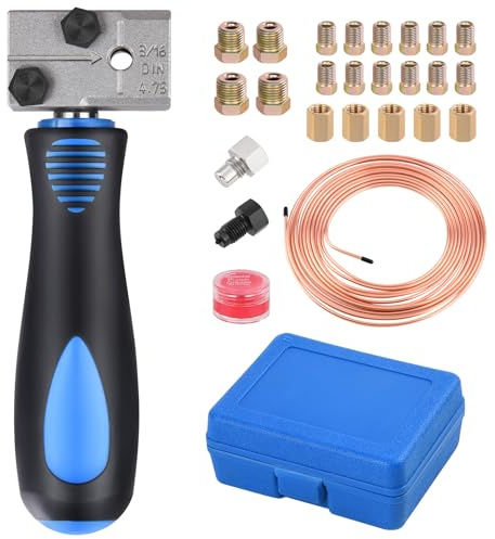 Bremsleitung Bördelgerät für DIN Bördelungen mit 7,62m Ø4,75mm Bremsleitung | 3/16 Zoll Universal-Bremsleitungs-Bördelgerät-Satz, mit 16 Anschlüssen+5 Bremsleitung Verbinder, für Fahrzeugleitungen