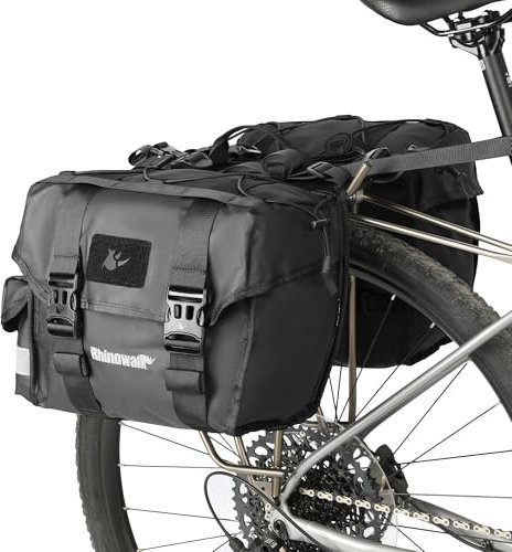 Rhinowalk Borsa da bicicletta da 22 l, doppia borsa da sella, per portapacchi posteriore con maniglia per il trasporto, accessori professionali per ciclismo, colore nero