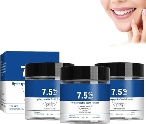 7.5% Hydroxyapatit Zahnpulver Für Zahnschmelzschutz, Zahnpasta Hydroxylapatit Für Empfindliche Zähne Und Aufhellung, Natürliche Formel, Zahnpasta Weisse Zähne, Frischer Atem, Zahnreinigung (3)