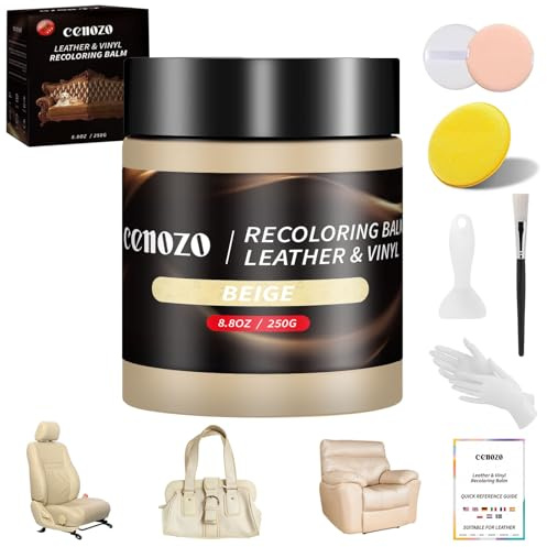 cenozo Flüssigleder Beige,Leder Reparatur Set,Lederpflege für Ledercouch,Autositz Reparatur,Vinyl Möbel,Kunstleder Reparaturset Für Reparatur Lederfarbe,Fleck,Schramme,Risse und Bleichen