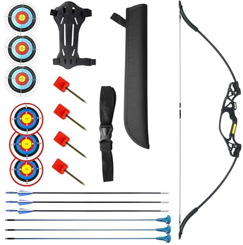 MOYJ Archery Set PaperTarget Shooting Sucker Arrow Kit Adjustable LBS Real Bow and Arrow Takedown Recurve Bow Kit (Black)