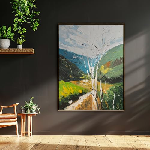 AUREDAS XXL Gemälde handgemalt - Frühlingserwachen - 150x200cm groß, mit Schattenfugenrahmen Eiche Hell, für Wohnzimmer Schlafzimmer, Büro, ein exqusites Wandbild als Leinwandbild