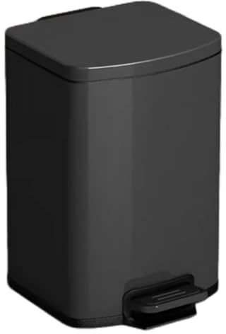Poubelle à pédale en acier inoxydable de 15 l – Poubelle fine avec couvercle à fermeture lente – Panier parfait pour salle de bain, cuisine et bureau – Poubelle noire élégante