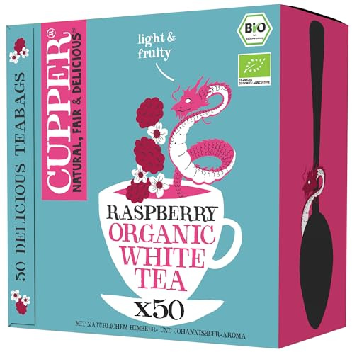 CUPPER - Caja de 50 bolsitas de Té Blanco Con Frambuesa Bio | Té blanco con frambuesa | sin plástico y sin blanquear | perfecto para la oficina | comercio justo