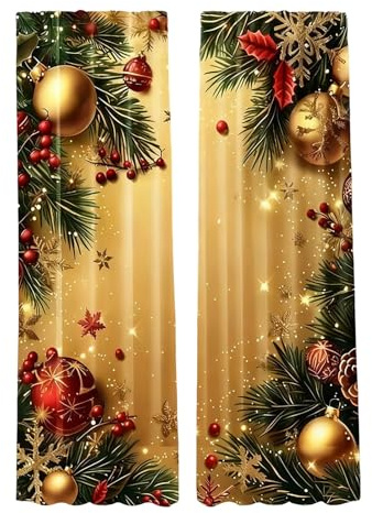 Weihnachtsgardinen, 2-teilig 2D Flachdruck Weihnachten Deko Fenstervorhänge für Wohnzimmer & Schlafzimmer, Weihnachtsvorhänge mit Weihnachtsmotiv Voile Gardinen Vorhänge Wohnzimmer (C, 100X220cm)