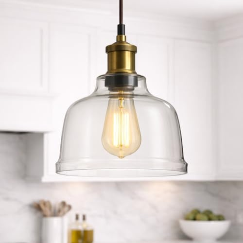 CGC Lighting Indoor Glass Bistro Adjustable Ceiling Pendant Light Lamp Shade (Clear Small)