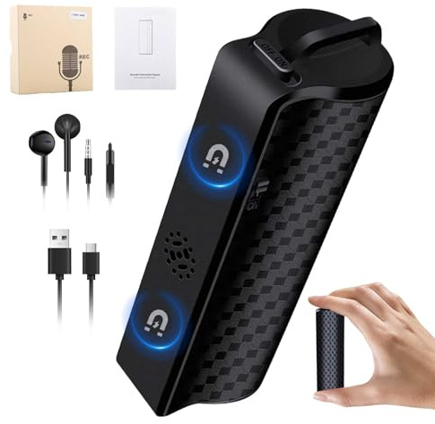 Grabador de voz de 64 GB con imán, grabación continua de 25 días, recargable a través de USB, activación por voz, grabación One Touch, grabadora de voz Mini para reuniones, conferencias y entrevistas