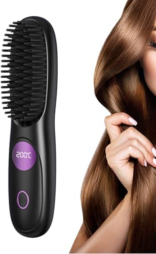 Piastra per capelli senza fili, spazzola lisciante riscaldata, pettine lisciante ricaricabile USB, per barba da donna e uomo, tutti i tipi di capelli