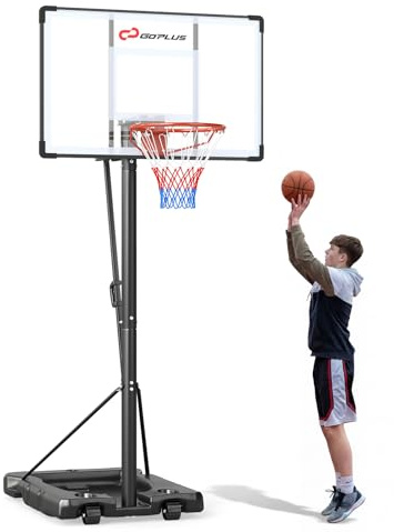 COSTWAY Canestro da Basket da Esterno e Interno 226-361 cm | Canestro Basket Portatile e Regolabile Altezza con Base Riempibile, Tabellone Infrangibile e Ruote