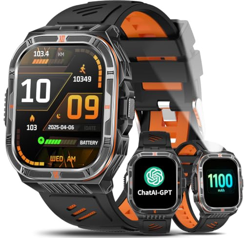 AI Reloj Inteligente Hombre, 1100mAh Batería/ Chat-GPT/Brújula/Linterna LED, 2,01 HD Pantalla Smartwatch con Frecuencia Cardíaca, Sueño Salud,Función telefónica Pulsómetro IP68, iOS/Android (Negro)