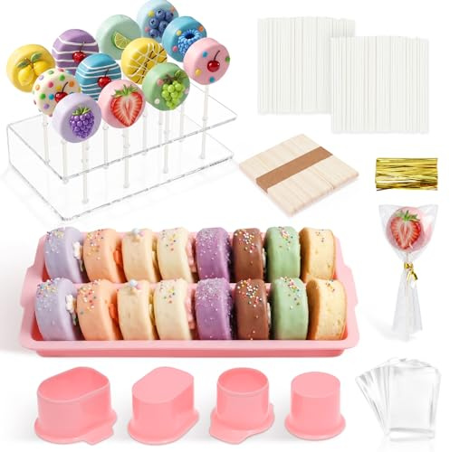 Cake Pop Mold Set, Reusable Circle Cake Pop Maker with Double Tray (Pink) | Cakes Pops Cutter and Pusher , DIY Candy Baking Mould Kit for Cupcakes, Brownies, Birthday Parties Desserts