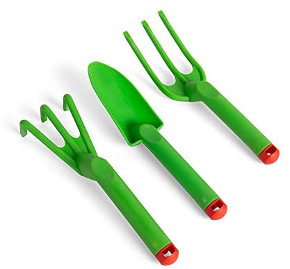 Bigjigs Toys Kids Gardening Tools Set - 3 Piece Garden Tools Toy Set with Hand Fork, Trowel and Rake, Quality Toddler Gardening Set for 18 months +