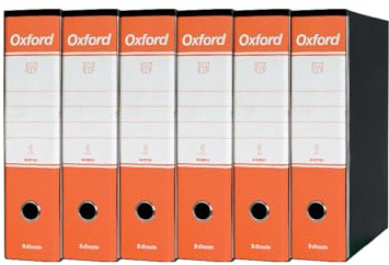 Esselte OXFORD G85 Registratore con Custodia, con Meccanismo a Leva N.1 in Formato Protocollo (23x33cm) con Dorso da 8 cm, Arancione, Conf.da 6 pezzi, 390785200