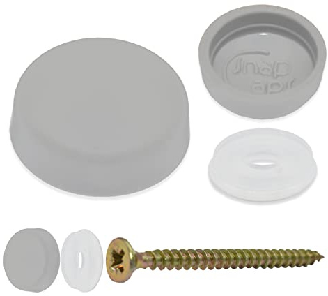 Pack of 50 x Light Grey SNAP-ON Two Piece Dome Screw Cover CAPS - Small CAPS & Bases