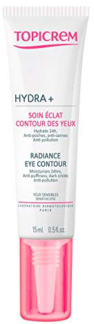 Topicrem - HYDRA+ Soin Éclat Contour des Yeux à l’Eau Bio-Active - Pour Yeux Sensibles, Adultes et Adolescents - Hydrate 24h, Soin Anti-Cernes, Anti-Poches et Ridules - 15 ml