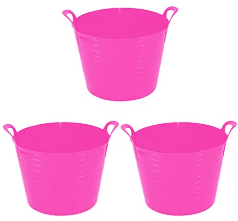 3 x 20/26 Litre Flexi Tub Garden Home Flexible Colour Storage Container Bucket Polyethylene Flex Tub- MADE IN U.K (Pink)