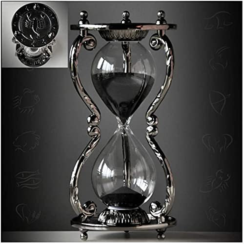 Schwarz Antike Sanduhr - 30 Minuten Vintage Metall Sanduhr Timer 12 Sternbildern Sand Uhr Zeitmesser Glas Timer Für Zuhause,Schreibtisch,Bürodekoration Handwerk Kreatives Geschenk Scorpio