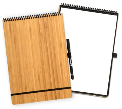 BAMBOOK Notepad - Bambus-Holz Hardcover - A4 - Blanko, Wiederverwendbares Notizbuch, Notizblock, Reusable Notebook
