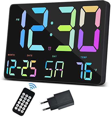 SZELAM Digitaluhr Großes Display,11,5 Digitaler Wandwecker mit Funkfernbedienung,LED Übergroße Wanduhr mit Datumstemp,12/24H,Adapter,Snooze Wecker für Zuhause Schlafzimmer Büro Gym