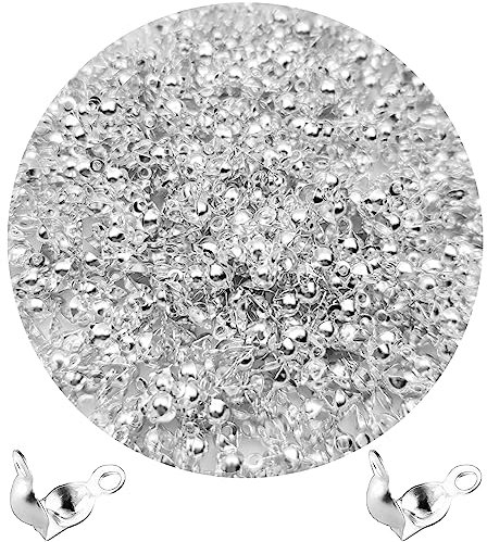 Daiyifiy 1000 Stück Perlenspitzen, Knotenabdeckungen, Klappspitzen, Perlen-Set, Schmuckherstellung, Perlen, offene Klappperlen, Spitzen für Knoten und Crimpen, DIY, Handwerk (Silber)