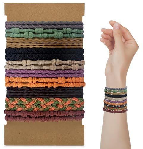 20 Stück Haargummis, Boho-Pferdeschwanzhalter, elastische Haargummis, keine Schäden, dunkle Haargummis, Armbänder für Frauen, Mädchen, Männer, dickes/mittellanges/langes Haar (4 Stile, 10 Farben)